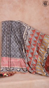 Black and Geometric Pattern Pallu Ajrakh Semi Tussar Silk Saree